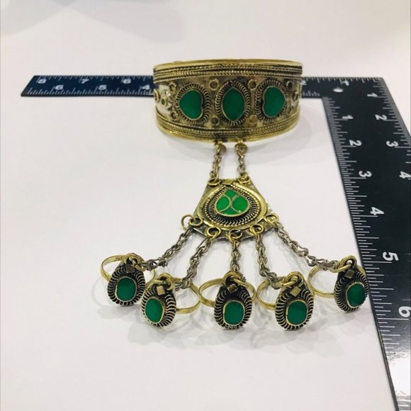 single Vintage Slave Turquoise Bracelet, Handmade Bracelet with Rings, - Picture 2 of 5